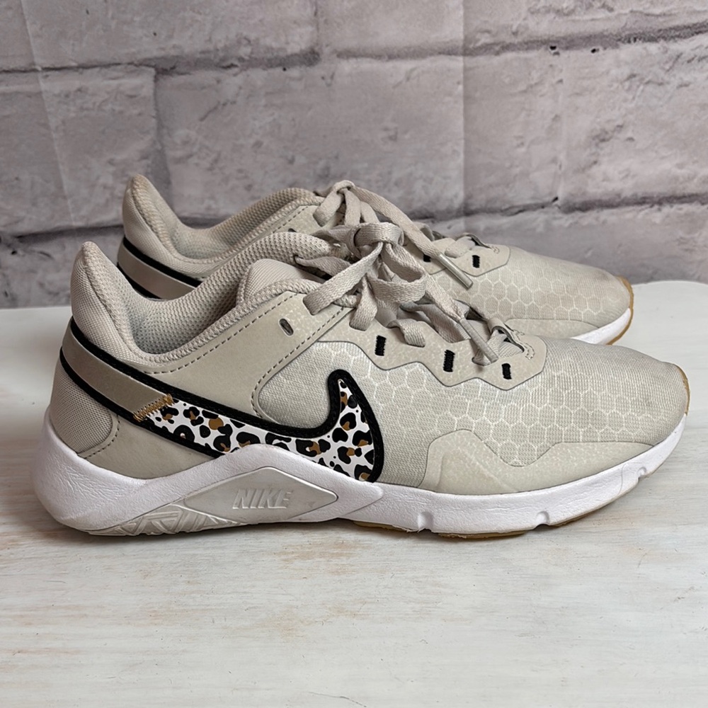 Nike Cream and Black Sneakers with Leopard Swoosh